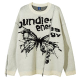 Advbridge Unisex Cardigan Sweater Harajuku Butterfly Letter Knitted Zipper Cardigan Women Autumn Casual Loose Fashion Tops Men Clothing