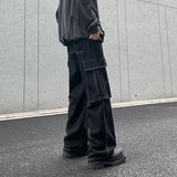 ADVBRIDGE  -  Fashion Big Pocket Men's Cargo Jeans Korean Streetwear Classic Blue Black Denim Trousers Elastic Waist Male Wide Leg Pants