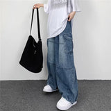 Advbridge Y2k Vintage Baggy Jeans for Women Autumn Loose Pockets Elastic Waist Denim Wide Leg Pants Japanese Streetwear Trousers