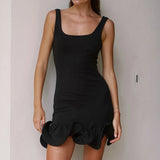 ADVBRIDGE  -  Personalized Fashion Irregular Hem U Collar Sleeveless High Waist Slim Fit Mini Tank Dress Summer Women Sexy New Streetwear
