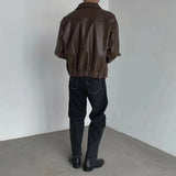 Advbridge Mens Autumn And Winter Retro Leather Casual Loose Short Leather Jacket Men'S Handsome And Elegant British Jacket Tops