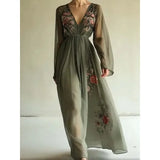 ADVBRIDGE  -  Fall/Winter New V-Neck Print Long Sleeve Long V-Neck Dress Long Skirt Women's Pullover New V-Dress Wear Outside