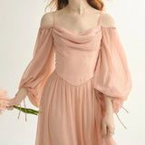 ADVBRIDGE  -  French Fairy Wind Long-sleeved One-shoulder Dress 2025 Spring and Summer Waist Gentle Temperament Party Women's Dress