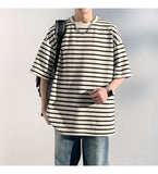 ADVBRIDGE  -  M-XXXXXL Plus Size Men Breathable Striped Plus-Size T-Shirts 2025's Viral Comfort Staple for Inclusive Summer Fashion Clothing