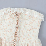 ADVBRIDGE  -  Pretty Girl Floral Print Mesh Strapless Mini Dresses Women Front Lace Up Bandage Birthday Party Dress French Bridesmaids Robe