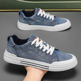 ADVBRIDGE  -  New Blue Cowboy Men Shoes Comfort Vulcanized Shoes Men's Skateboard Shoe Big Size Lace-Up Canvas Shoes  Skate Sneakers