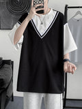 ADVBRIDGE  -  Summer Men's Pure Cotton Casual Loose Fit Plus Size London England Pattern Patchwork Round Neck Short Sleeved T-shirt Top Q96