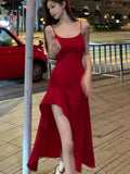 ADVBRIDGE  -  Sexy Red Dress Women Korean Style Casual Sleeveless Vestidos Female Evening Party Prom Robe Elegant Split Irregular Clothes New