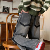 Advbridge Man Cowboy Pants Straight Vintage Men's Jeans Patchwork Trousers Wide Leg with Pockets Original Casual Japanese Street Style Y2k