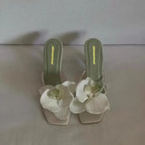 Advbridge Brand Shoes Female 2024 Summer New Elegant Flowers Design Women's Slippers Casual Fashionable Outer Wear High Heel Slides Women