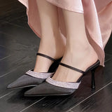 ADVBRIDGE  -   Spring Fashion CRYSTAL Pointed Toe Hollow Out Slipper Women Slip On Ladies Mules Shoes Thin Low High Slides