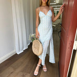 ADVBRIDGE  -  Women Floral Prints Spaghetti Strap Dress Summer Bohemian V-neck Corsets Long Dresses for Beach Vacation Party Elegant Sundress