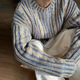 Advbridge Fashionable Striped Knitting Sweaters Men Autumn Streetwear Y2K Loose O Neck Long Sleeve Knit T-shirts Mens Vintage Sweater Tops