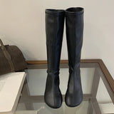ADVBRIDGE  -  Autumn Winter Fashion Slim Knee High Boots Women Round Toe Flat Heels Elastic Long Booties Ladies Shoes Zapatos De Mujer