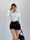 Advbridge Black Mini Skirt Women Summer High Waist Slim Wrap Hip Belt A Line Skirt Shorts Elegant Korean Fashion Simple Casual Y2K
