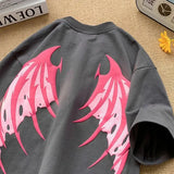 Advbridge Y2k Top high street demon T shirt Summer Harajuku Pink Cotton Loose Style Printed American Couples Round Neck Couple Gothic tops