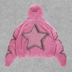 Advbridge Harajuku Pink Stars Print hoodies women graphic y2k top oversized hoodie Couples American streetwear goth women clothes