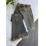 Advbridge American Retro Jeans Womens Distressed Washed Tassel Jeans Y2k Streetwear High Waist Slim Slim Fashion Versatile Flared Jeans