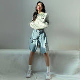 Advbridge  Women's Irregular Design Broken Hole Denim Shorts Chic Fashion Street Loose Wide Leg Knee Length Jeans Female Casual Mini Pants