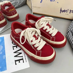 Advbridge Women Vintage Red Low-top Jogging Canvas Sneakers Casual Letter Embroidery Vulcanized Skateboard Shoes Students Flat Trainers