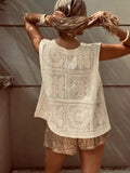ADVBRIDGE  -  Crochet Embroidery Cardigan Vest Women V Neck Single Breasted Waistcoat Summer Beach Holiday Casual Sleeveless Outerwear 2025