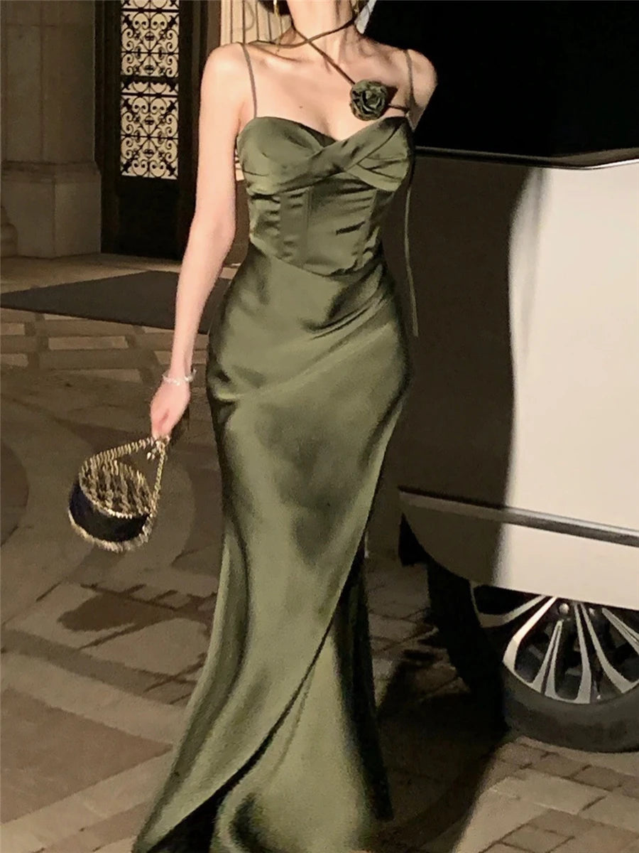 Advbridge Midi Dress Women Elegant Summer Fashion Evening Party Lady Vestido Vintage Spring Bodycon Sexy Satin Dresses Female Clothes