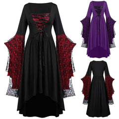 Advbridge Vintage Halloween Cosplay Costume Witch Vampire Gothic Dress Ghost Dresses Up Party Printed Medieval Ghost Bride Female Clothes