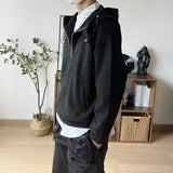 Advbridge Mens American High Street Half-Zip Couple Hoodie Autumn Winter Genderless Trendy Solid Color High Collar Hooded Jacket Unisex