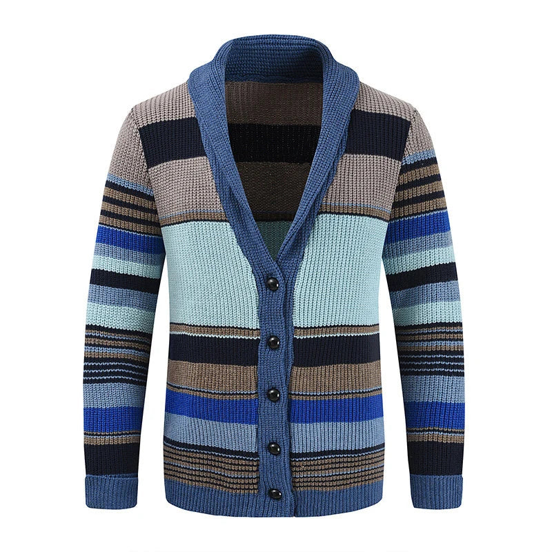 Advbridge Men‘s Wintern outfits Trendy Mens Knitted Cardigans 2025 Spring Casual Button-up Lapel Sweatercoats Men Vintage Rainbow Striped Sweater Jacket Coats Advbridge Men‘s Wintern outfits