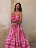Advbridge Crochet Bohemian Summer Dress for Women Spaghetti Strap Red Vintage Tassel Beach Dress Maxi Long Casual Sundress Autumn
