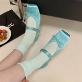 ADVBRIDGE  -  Satin Square Toe Mary Jane Shoe Women Shallow Buckle Bowknot Footwear Ladies Fashion Light Comfort Soft Sole Ballet Flats Women