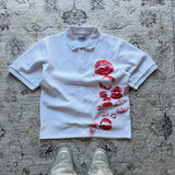 ADVBRIDGE  -  Harajuku lip print fun aesthetic POLO collar high street short-sleeved T-shirts for men hip-hop sports and casual Y2K baggy tops