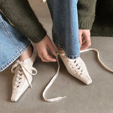 ADVBRIDGE  -  Spring new women's sheepskin lace-up 4.5cm kitten heel pumps OL style square toe female low heeled dress shoes for woman