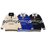Advbridge Men Sweater Letter Print Hip Hop Streetwear Retro Polo Collar Harajuku Sweter Oversize Pullover Autumn Male Sweaters Pull Homme