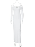 Advbridge White Slim Maxi Dress Women Off-Shoulder Twist Sexy High Waist Autumn Dress See-Through Party Clothes Female Long Dress