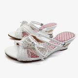 ADVBRIDGE  -  Sweet Heart wedge sandals Women elegant Lace Rhinestone Bow designer high heels Slippers Fashion cross strap Slide Sandals