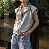 Advbridge Men Y2k Street Zipper Cardigan Hooded Vest Fashion Design Sleeveless Sweater Top Summer Plus Size Sports Casual Trend Streetwear