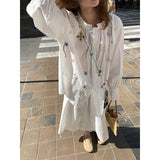 Advbridge Colorful Embroidery Lace Dress Sets Round Collar Loose Shirts Summer Women Conjuntos Para Mujeres 2 Piezas Skirt Set