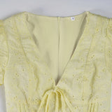 ADVBRIDGE  -  Casual Hollow Out A-Line Dress Slim Deep V-Neck Short Puff Sleeve Mini Dresses For Women 2025 Summer Fashion Streetwear