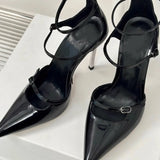 ADVBRIDGE  -  Fashionable High-Heeled Sandals Women's Sexy Metal Thin Heel Pointed Toe Bright Surface Rubber Bottom Single Shoes Korean Style