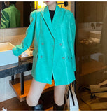 Advbridge Autumn Oversized Shiny Purple Crocodile Pattern Faux Leather Blazer Women Long Sleeve Double Breasted Y2K Jacket Fashion