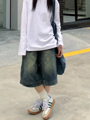 Advbridge Y2k Vintage Baggy Jorts Women Wide Leg Five Points Jeans Korean Streetwear Casual Oversize Washed Denim Shorts Summer