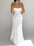 ADVBRIDGE  -  Comfortable Cotton White 2 Piece Sets Fashion Halter Bikini Backless Low Waist Long Dress Suit New Lady Beach Vocation Wear 2025