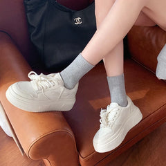 Advbridge 2024 new leather small white shoes female small fragrance wind thick sole increase net surface spring and summer shoes bread sho