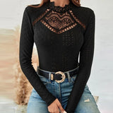 Advbridge -  Lady Hollow Sexy Lace Tops Spring Autumn Solid Long Sleeve Office Shirts Stylish Vintage 2YK Slim Blouses Pullover Women