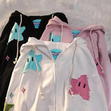 Advbridge Y2k Zip Hoodie Sweatshirt Loose Long Sleeve Coat Kawaii Clothes Tops Harajuku Jacket Casual Gothic Cartoon Patchwork Streetwear