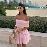 Advbridge Pink Knitted Mini Dress Women Elegant Fashion Off The Shoulder Bodycon Short Dresses Summer Sweet Girl Holiday Beach Dress 2024