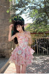 Advbridge Summer Women Sleeveless Sweet Pink Print Beach Dress Female Slim Holiday  Halter Mini Dress Tierred Birthday Party Dress