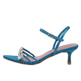 ADVBRIDGE  -  Blue CRYSTAL Rhinestone Ankle Strap Buckle High Heel Sandals Women Sexy Peep Toe Summer High Heels Elegant Banquet Dress Shoes