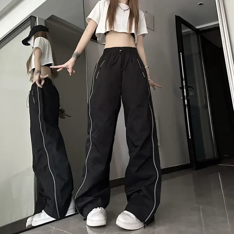 Advbridge Y2K Sweatpants Women Korean Streetwear Techwear Parachute Cargo Pants Harajuku Track Pants Training Wide Leg Trousers
